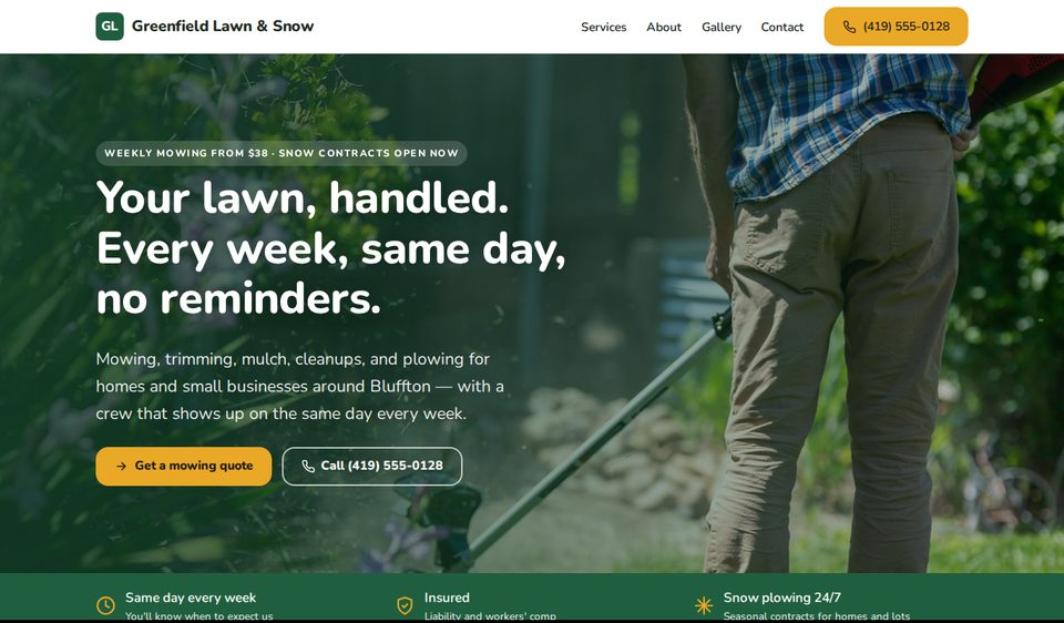 Example website for a lawn care company