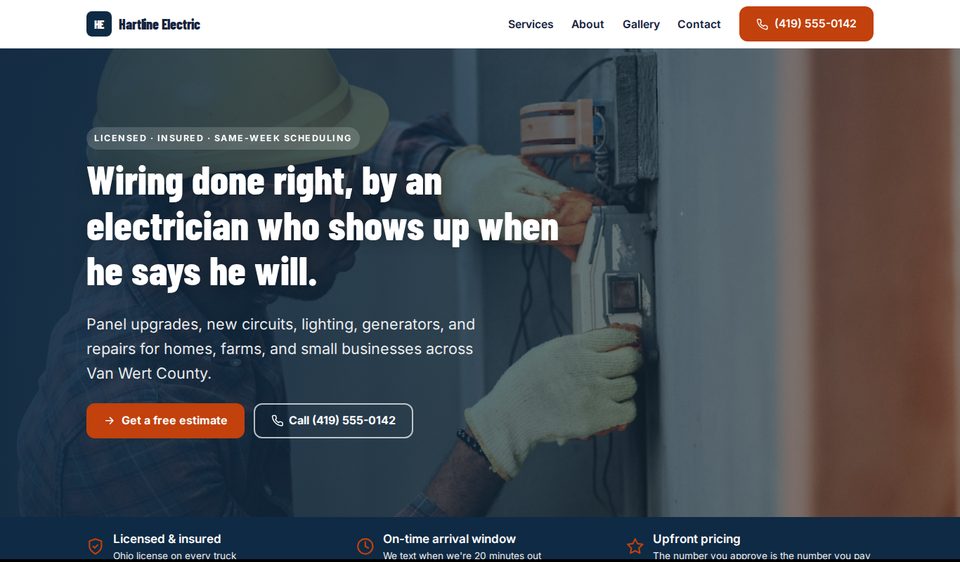 Example website for an electrician