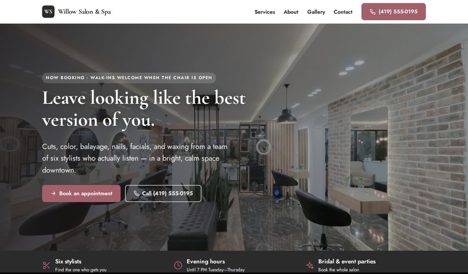 Example website for a salon